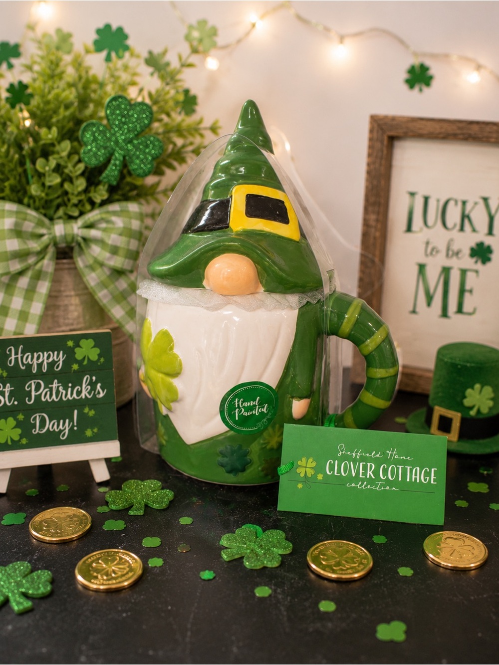 Clover Cottage Hand-Painted Green Gnome Mug - St. Patrick's Day